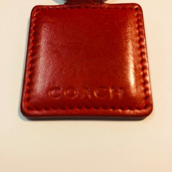 Coach Red Leather Keychain Fob Square Shape With Silver KeyRing - Picture 2 of 4